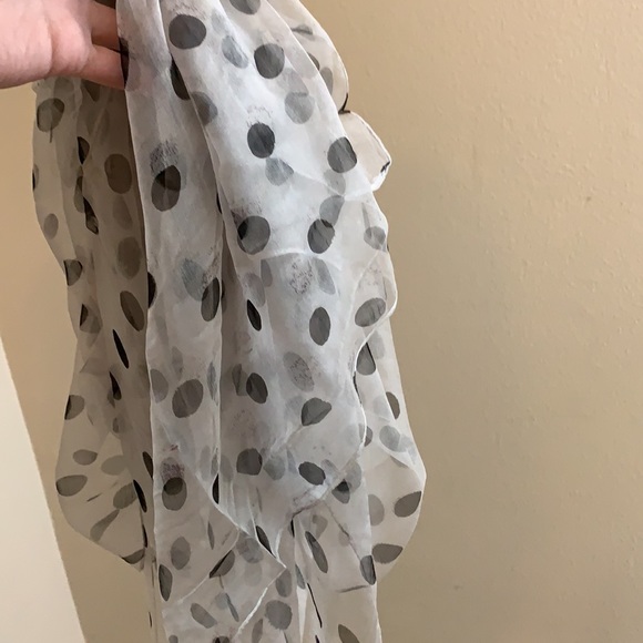Black Polka Dot White Fine Silk Scarf - Picture 7 of 14